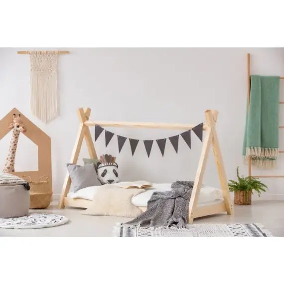 Lit cabane 90×200 sommier inclus naturel