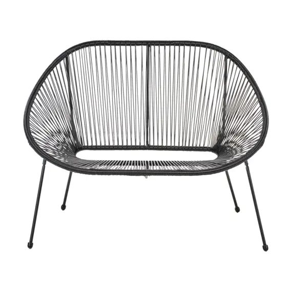 Banc de jardin spaghetti en polyrotin noir 114 cm