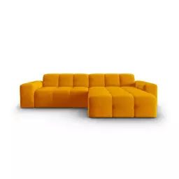 Canapé d’angle droit 4 places en tissu velours orange