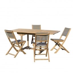 Table de jardin et chaises en teck et textilene 4/6 personnes