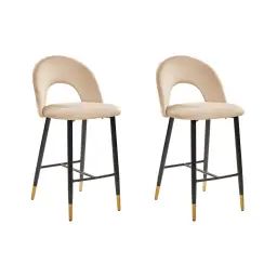 Lot de 2 chaises de bar en velours beige