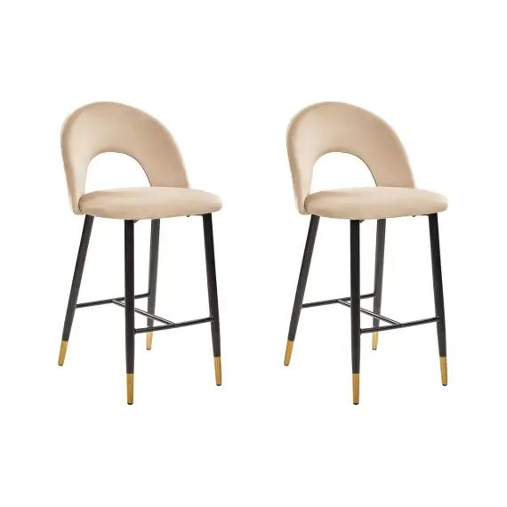 Lot de 2 chaises de bar en velours beige
