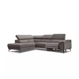 Canapé d’angle gauche 5 places avec relax électrique tissu brun