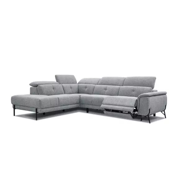 Canapé d’angle gauche 5 places relax électrique tissu gris clair
