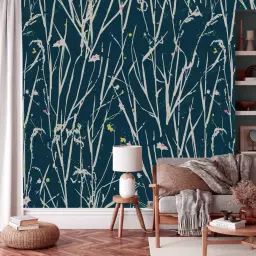 Papier peint panoramique herbes folles 300 x 250  bleu nuit