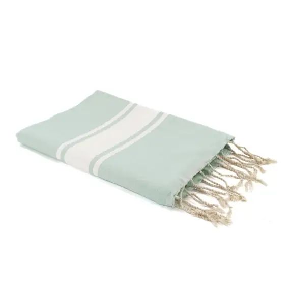 Fouta en coton bande blanche 100×200 Vert d&rsquo;eau