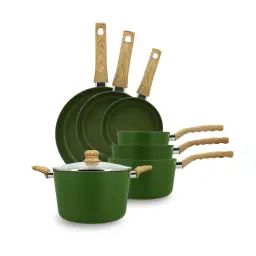 Batterie de cuisine 7 pièces en aluminium vert – compatible induction