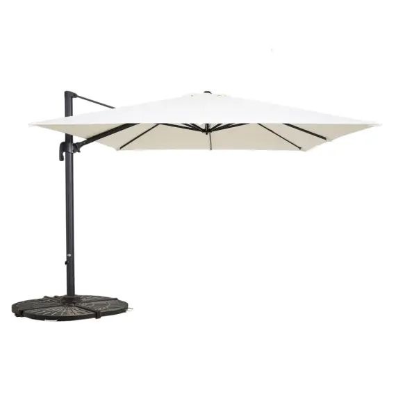 Parasol déporté 3x3m et 4 dalles lestées aluminium blanc
