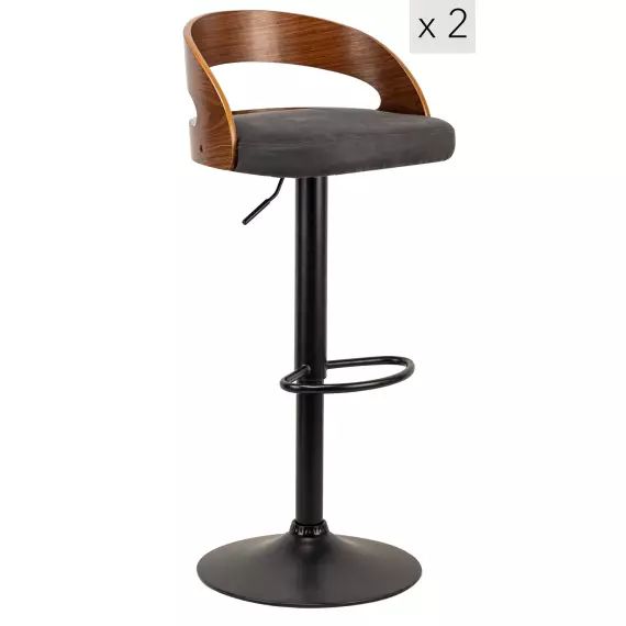 Lot de 2 tabourets de bar en frêne et simili cuir