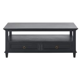 Table basse 2 plateaux noire et métal coloris laiton