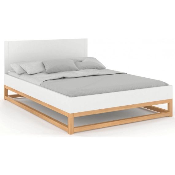 Lit avec tête de lit sommier bois massif blanc 200x200cm