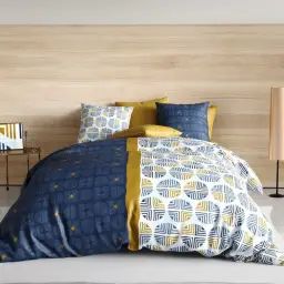 Parure housse de couette coton bleu 220×240 cm
