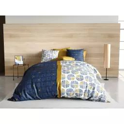 Parure housse de couette coton bleu 220×240 cm