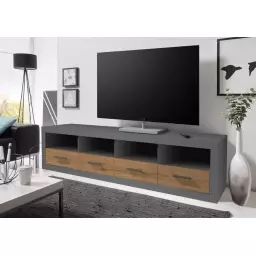 Meuble TV L192 cm  MATT gris et imitation chêne