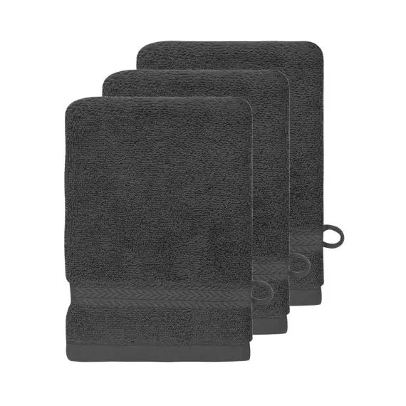 Lot de 3 gants de toilette 550gr/m²  ardoise 16×22 cm