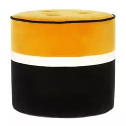 Pouf Léo en Tissu, Bois – Couleur Jaune – 56.46 x 56.46 x 43.5 cm – Designer Sarah Lavoine