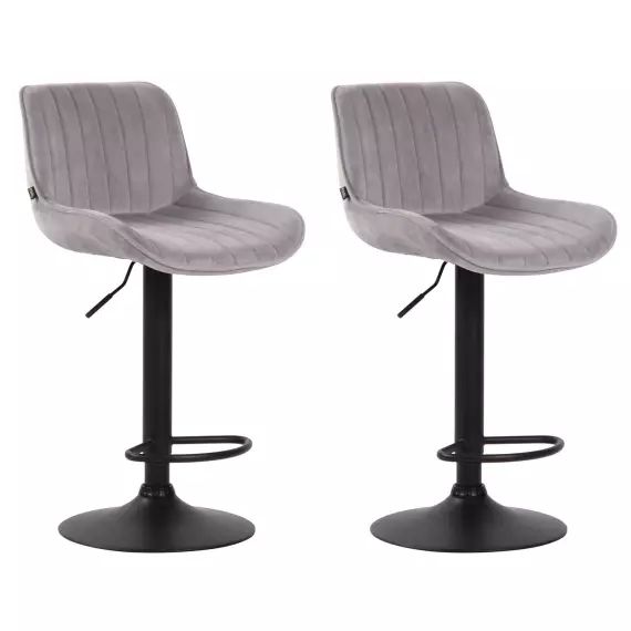 Lot de 2 tabourets de bar réglables en velours Gris