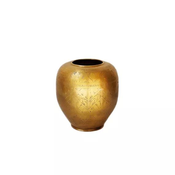 Vase en aluminium motifs gravés finition laiton Jaya 17×21 cm