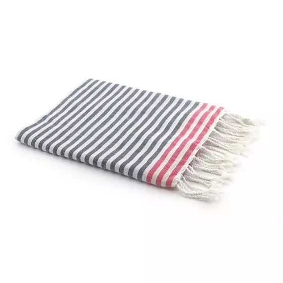 Fouta en coton 100×200 Bleu jean et rose fuchsia