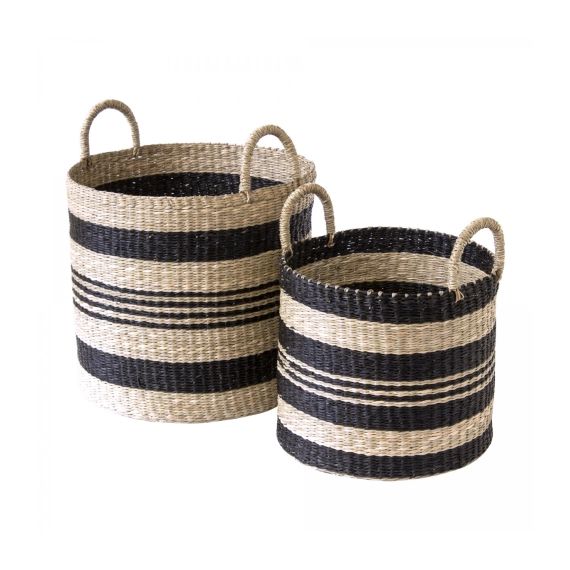 Lot de 2 paniers ronds en jonc de mer – Beige et noir