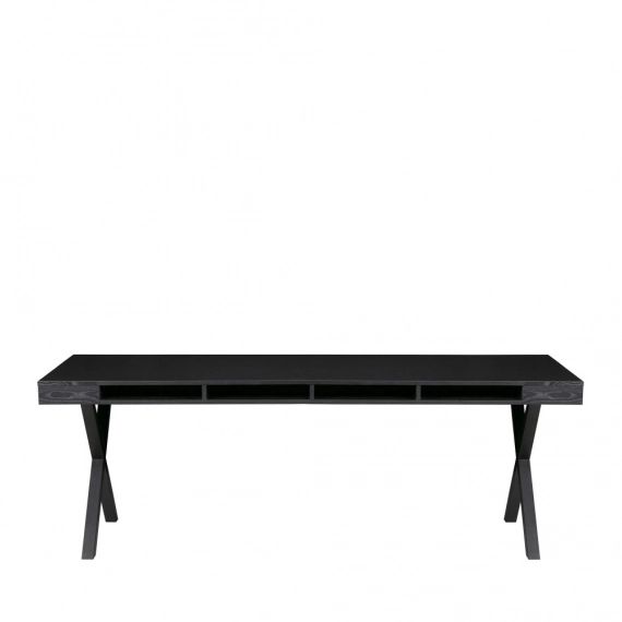 Table à manger en bois et métal noir en X 220x90cm