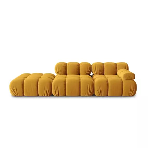 Canapé modulable gauche 4 places en tissu velours jaune