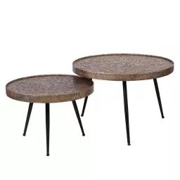 Set de 2 tables basses rondes en acier noir et bronze