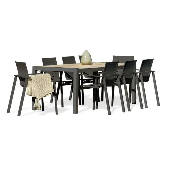 Ensemble repas de jardin 8 places avec plateau céramique beige