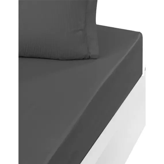 Drap housse uni satin de coton bonnet 40 cm Anthracite 140×200 cm