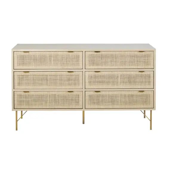 Commode double 6 tiroirs cannage en rotin