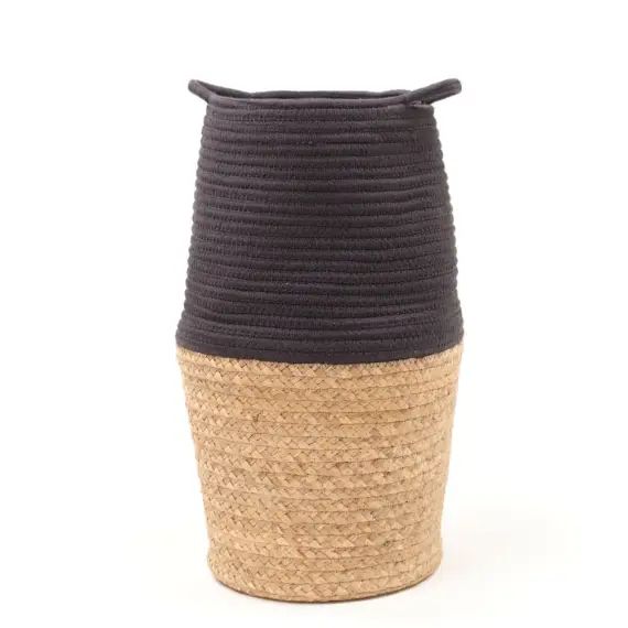 Panier long tressé en coton anthracite 30×50