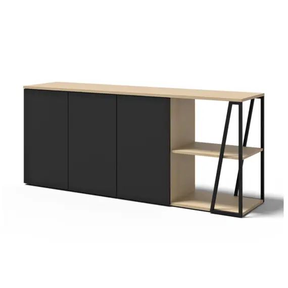 Buffet  placage chêne clair et noir