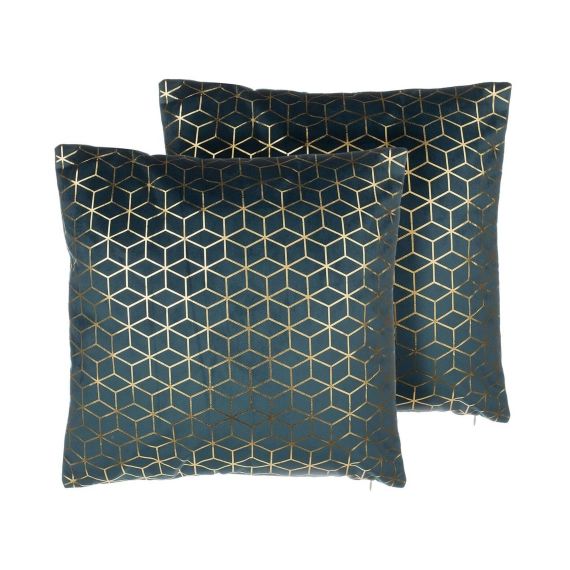 Lot de 2 coussin décoratifs en velours bleu 45x12cm