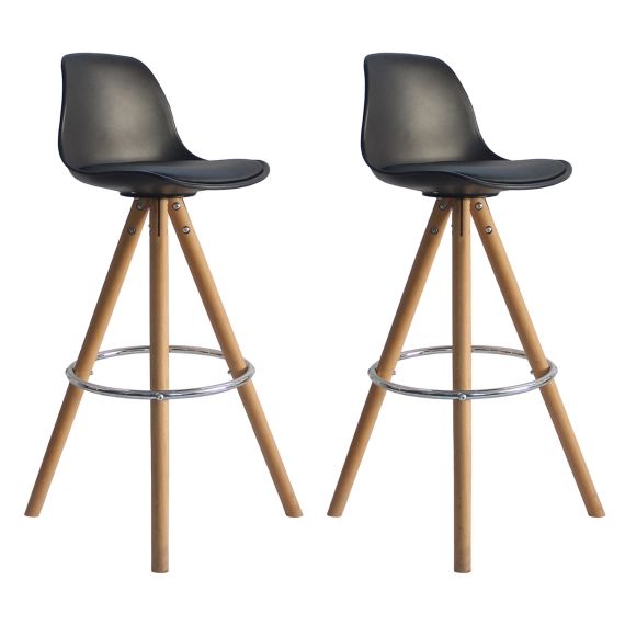 Lot de 2 tabourets style scandinave noir et bois