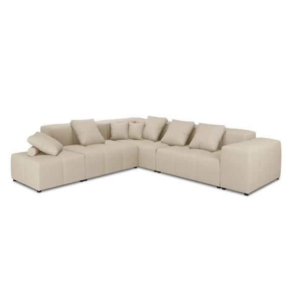 Canapé d’angle 5 places en tissu structuré beige
