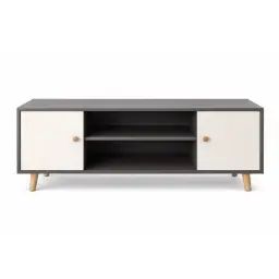 Meuble tv design l. 120 x h. 50 cm blanc et gris foncé