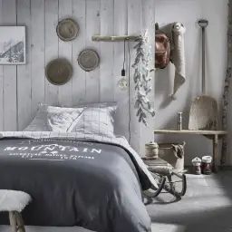Parure de lit imprimé en coton gris 240×220