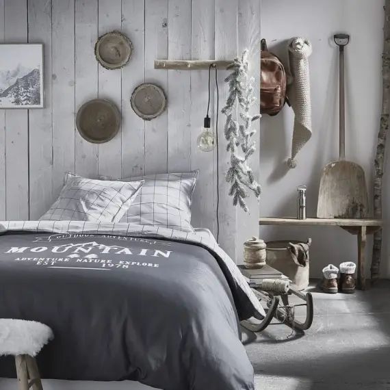 Parure de lit imprimé en coton gris 240×220