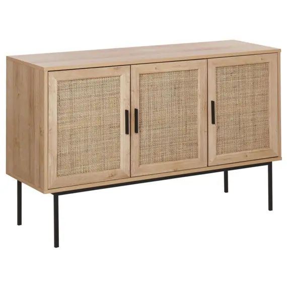 Commode 3 portes effet bois clair rotin