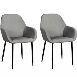 2 fauteuils de table design velours gris foncé
