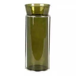 Vase en verre et acier vert H26