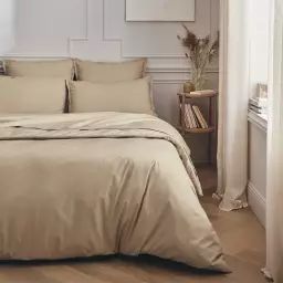Parure de lit en percale de coton beige lin 140×200