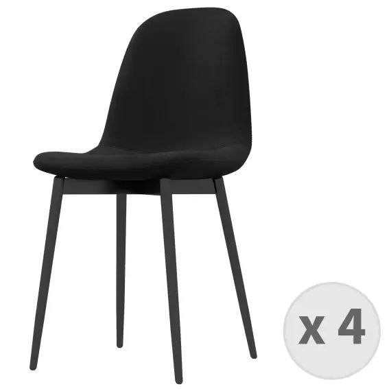 Chaise velours Noir et pieds métal lot de 4 chaises