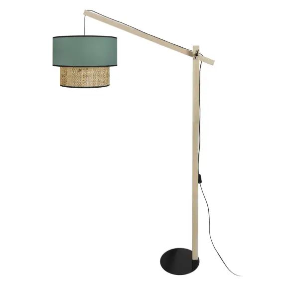 Lampadaire bois naturel et vert pétrole