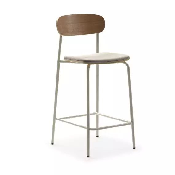 Arno – Lot de 2 chaises de bar en tissu et métal 66 cm – Couleur – Ecru