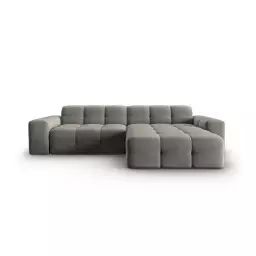 Canapé d’angle droit 4 places en tissu velours gris foncé