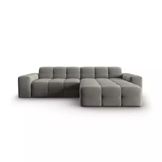 Canapé d&rsquo;angle droit 4 places en tissu velours gris foncé