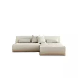 Canapé d’angle réversible 4 places en tissu beige