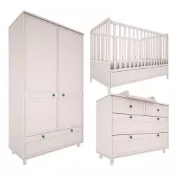 Chambre bébé : Trio – lit évolutif 70×140 commode armoire beige