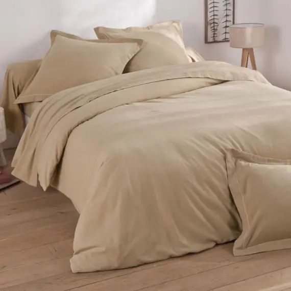 Housse de couette 140×200 beige en coton